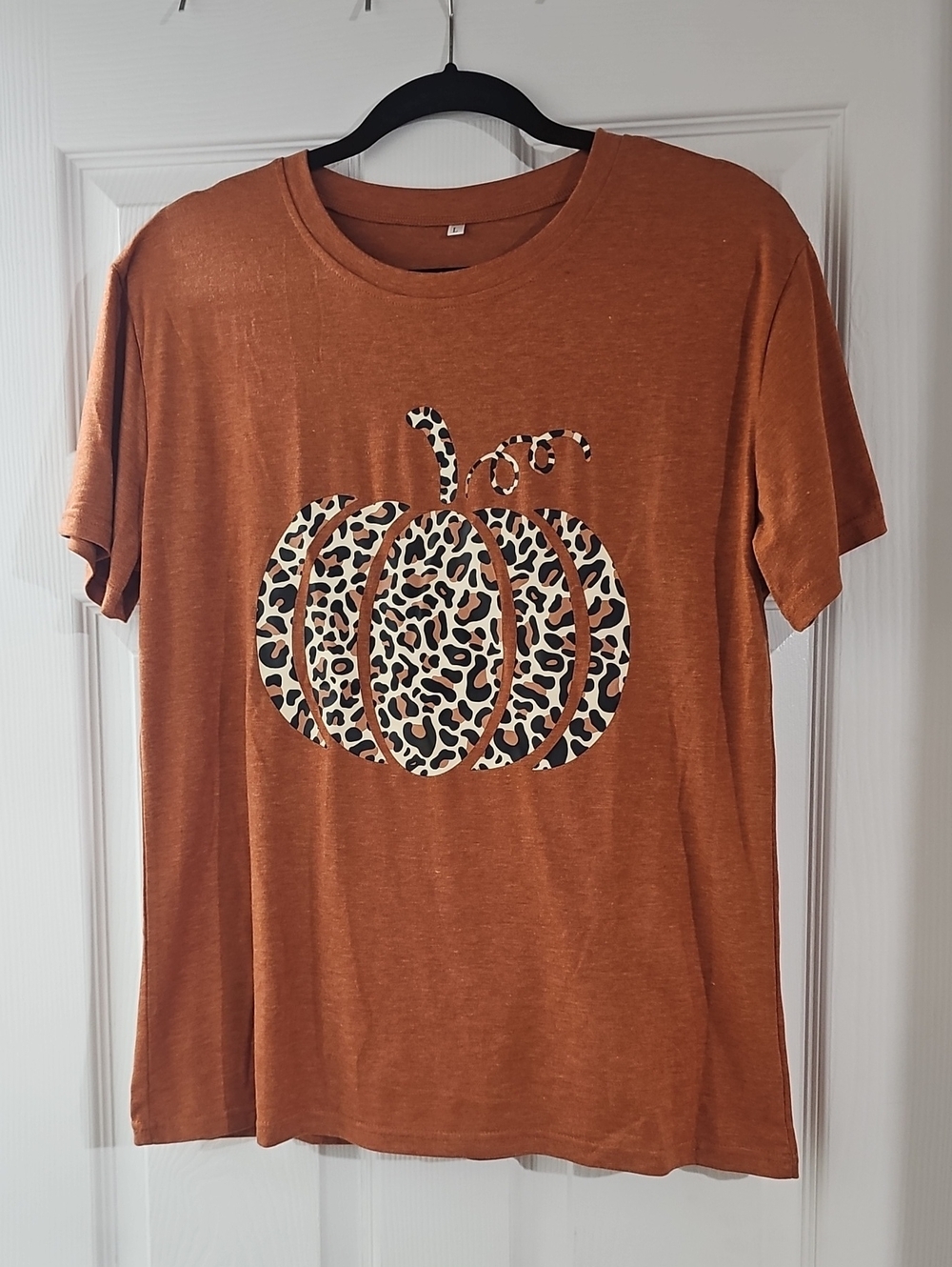 Source Unknown Rust Orange Short Sleeve Tee with Leopard Pumpkin Graphic
